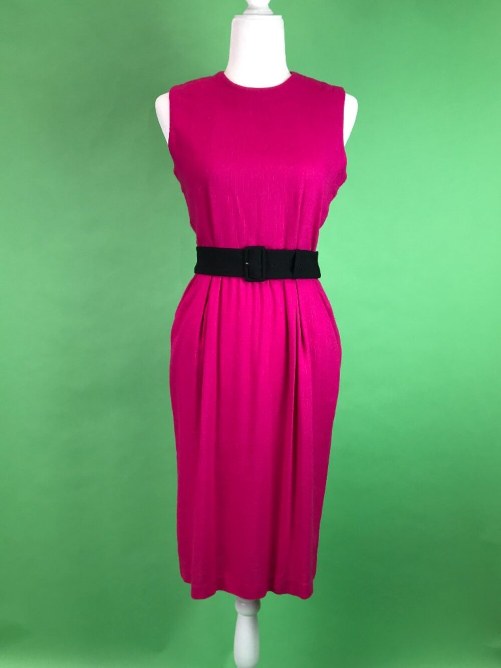 Vintage 80s Magenta Pink Sleeveless Dress Size Small
